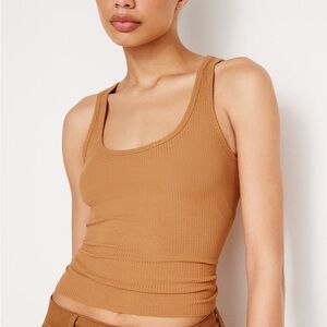 NWT Good American Brown Ribbed Tank Top, Medium